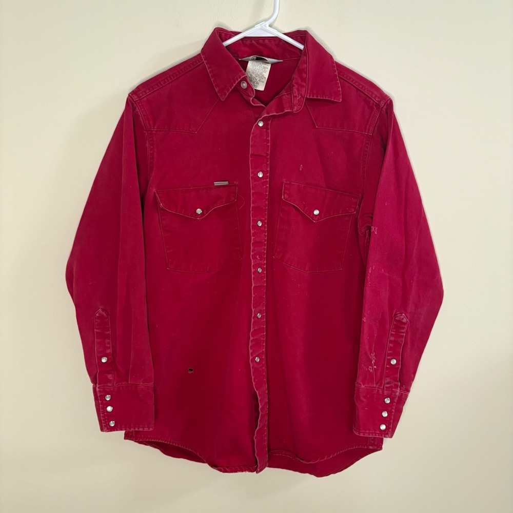 Vintage Carhartt Shirt Mens M(16x34) Red Western Snap Button Workwear Faded 90s